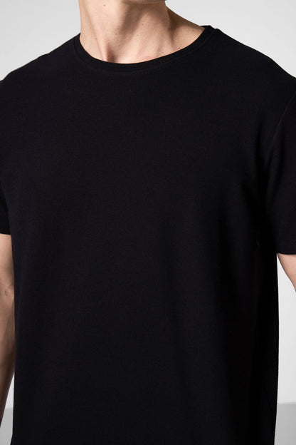 Black Textured Surface Comfort Fit Basic Men's T-Shirt - 88436