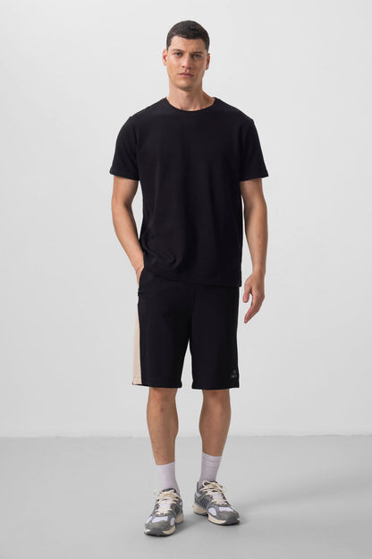 Black Textured Surface Comfort Fit Basic Men's T-Shirt - 88436