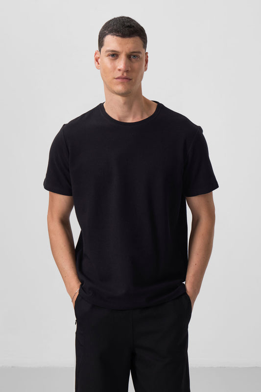 Black Textured Surface Comfort Fit Basic Men's T-Shirt - 88436