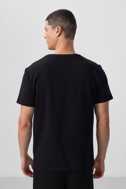 Black Textured Surface Comfort Fit Basic Men's T-Shirt - 88436