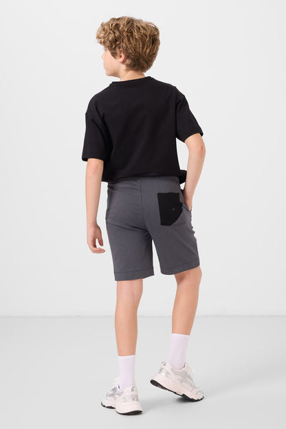 Black and grey cotton oversized fit woven lightweight elastic Chino shorts set