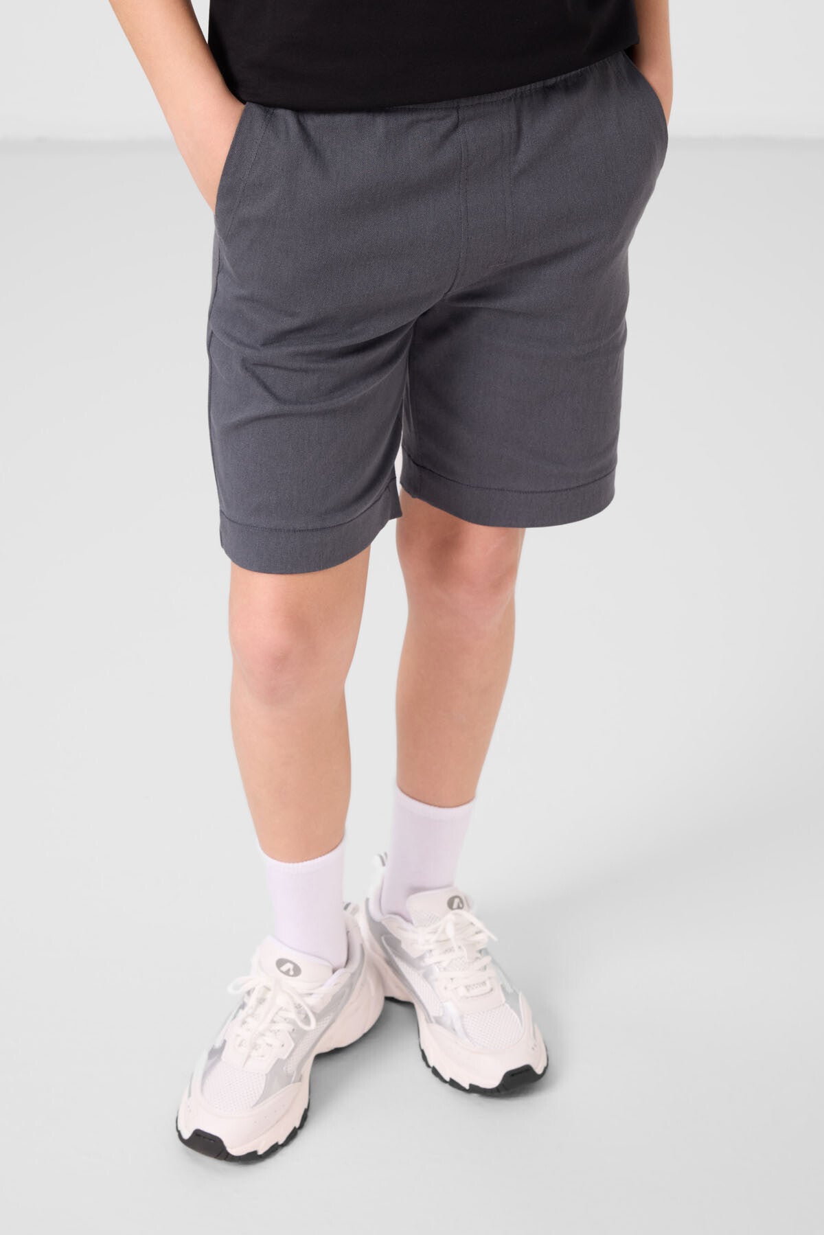 Black and grey cotton oversized fit woven lightweight elastic Chino shorts set