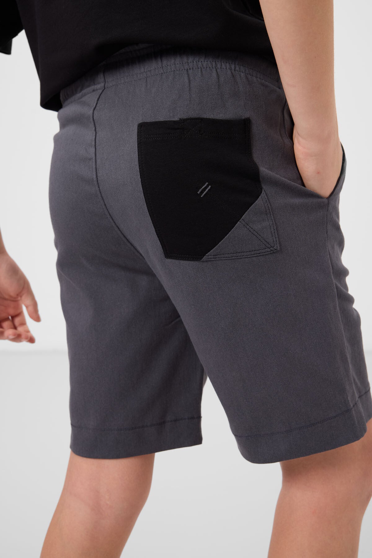 Black and grey cotton oversized fit woven lightweight elastic Chino shorts set