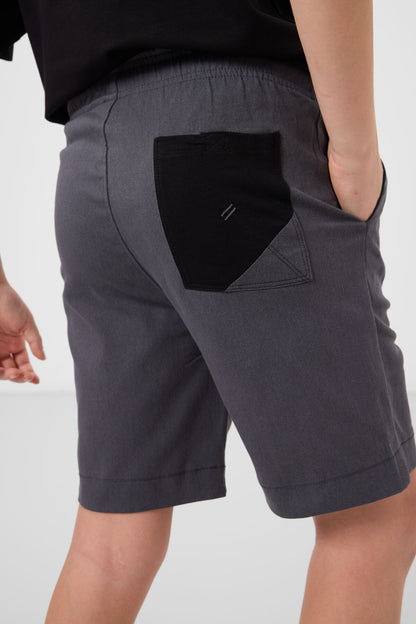 Black and grey cotton oversized fit woven lightweight elastic Chino shorts set