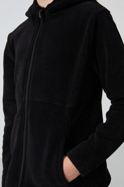 Black Thick Soft Textured Standard Fit Embroidered Fleece Girls' Sweatshirt - 75152