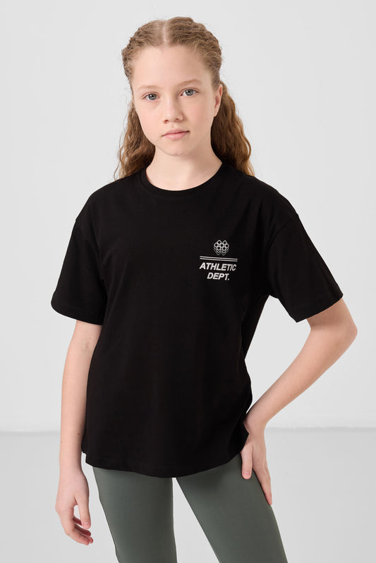 Black Cotton O Collar Oversize Fit Printed Girl and T-Shirt - 75178