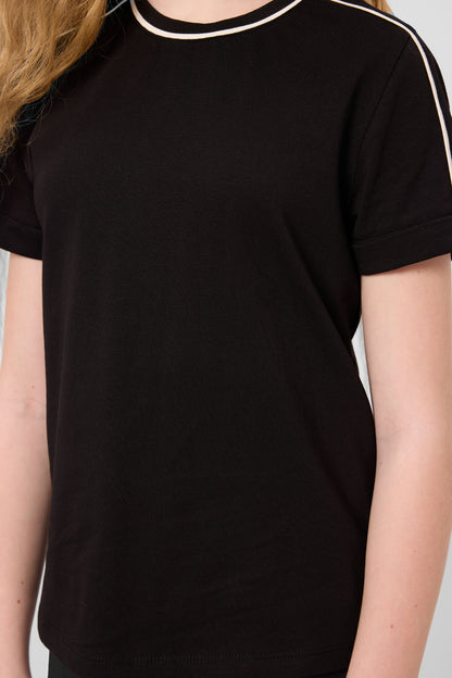 black cotton O Collar Standard Fit Basic T-Shirt - 75177