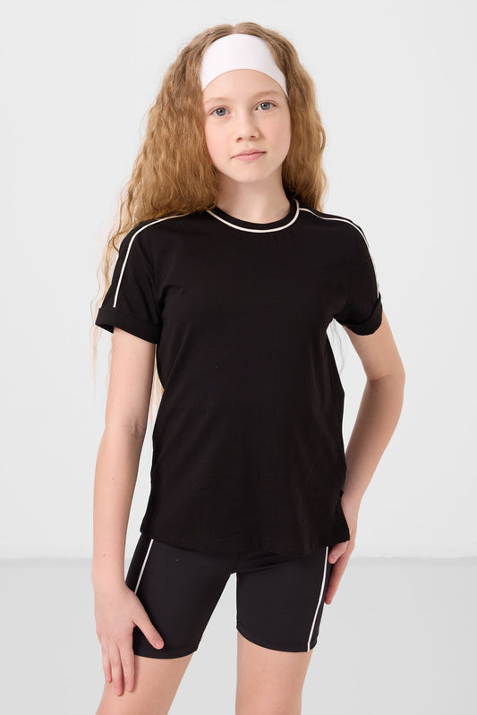 black cotton O Collar Standard Fit Basic T-Shirt - 75177