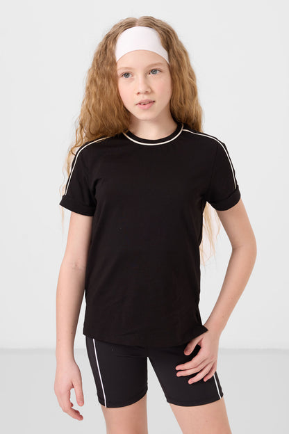 black cotton O Collar Standard Fit Basic T-Shirt - 75177