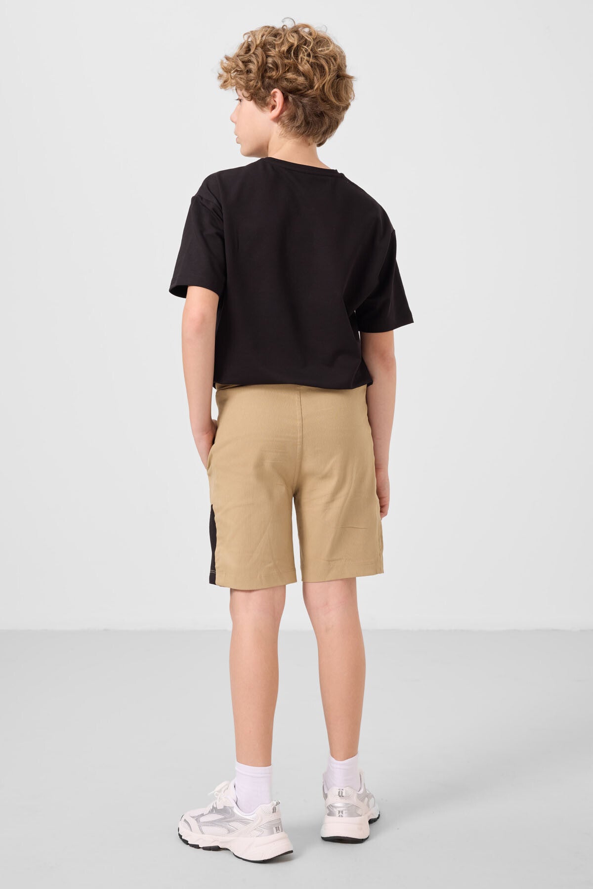 Black and dark beige cotton oversized fit woven lightweight stretchy chino Shorts set - 11275