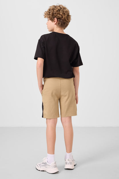 Black and dark beige cotton oversized fit woven lightweight stretchy chino Shorts set - 11275