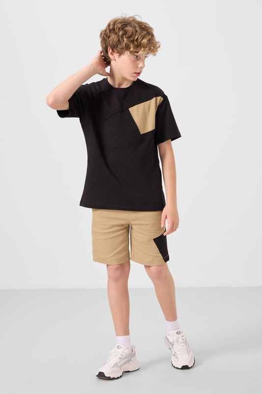 Black and dark beige cotton oversized fit woven lightweight stretchy chino Shorts set - 11275