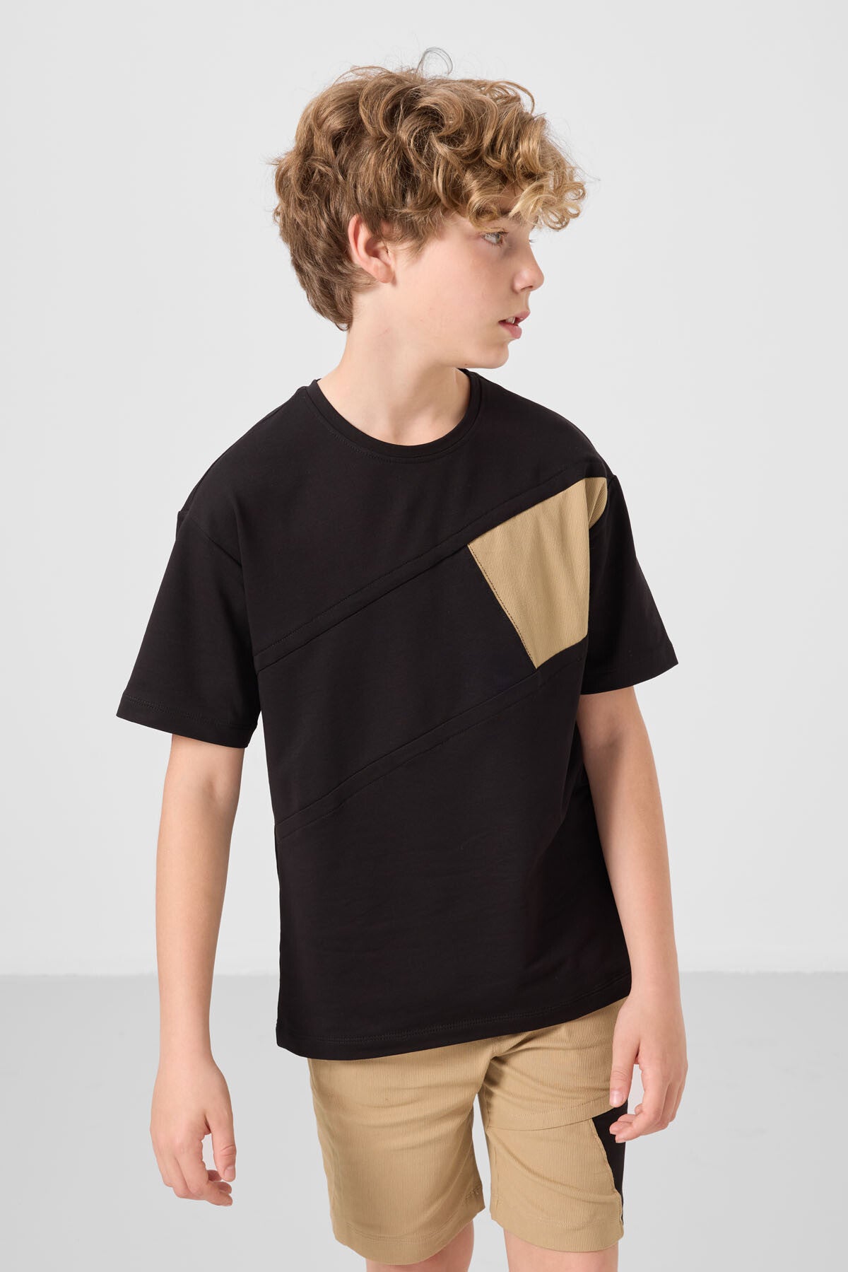 Black and dark beige cotton oversized fit woven lightweight stretchy chino Shorts set - 11275