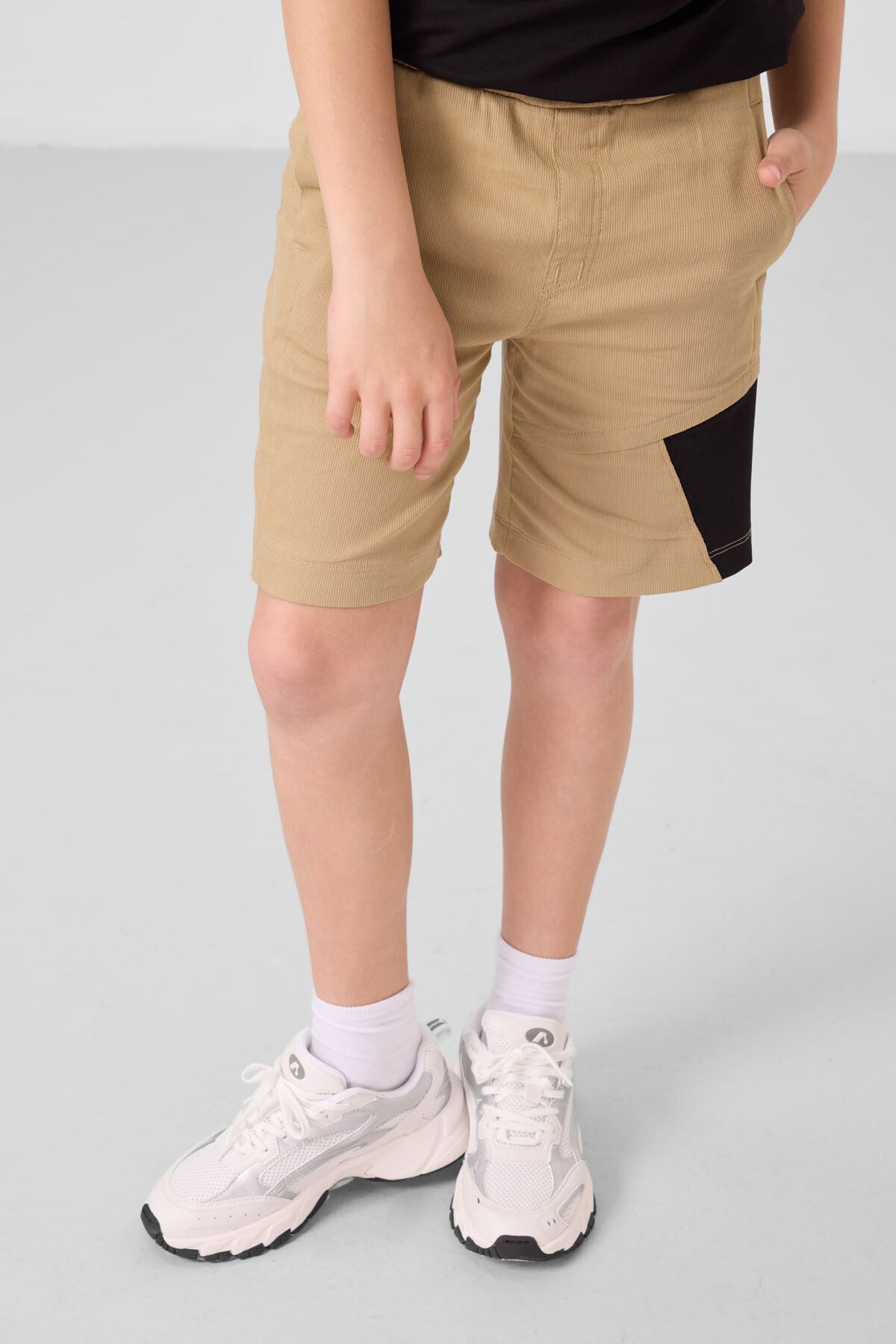 Black and dark beige cotton oversized fit woven lightweight stretchy chino Shorts set - 11275