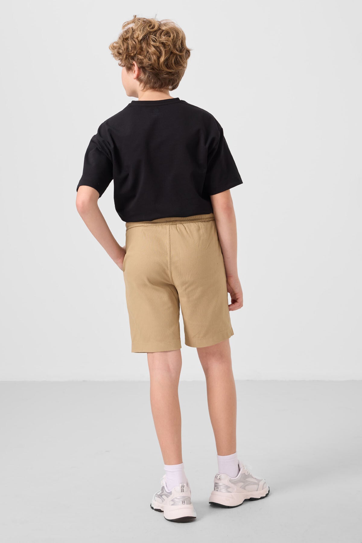 Black and dark beige cotton oversized fit woven lightweight elastic Chino boy's shorts set - 11279