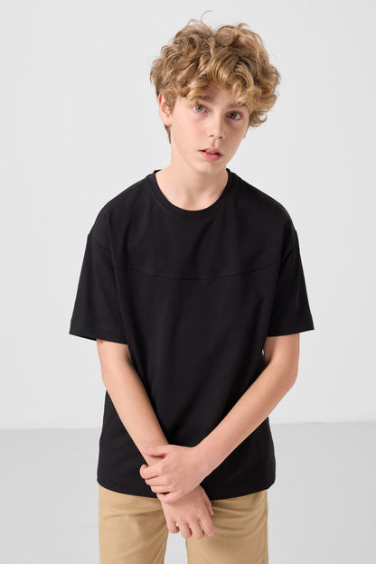 Black and dark beige cotton oversized fit woven lightweight elastic Chino boy's shorts set - 11279