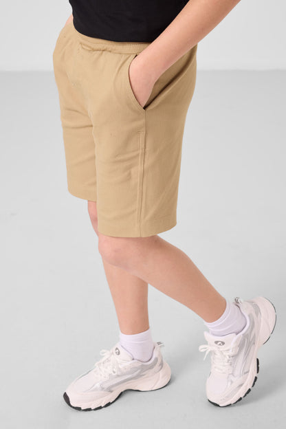Black and dark beige cotton oversized fit woven lightweight elastic Chino boy's shorts set - 11279