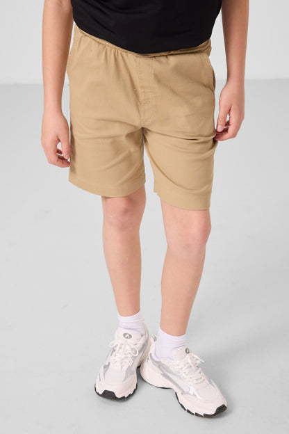 Black and dark beige cotton oversized fit woven lightweight elastic Chino boy's shorts set - 11279