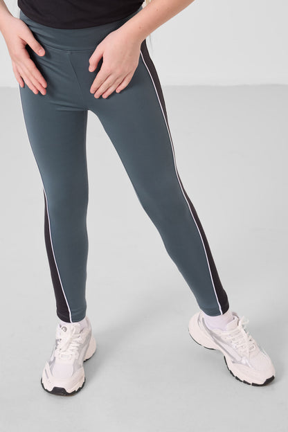 Black and forest green O collar side strip Detailed Standard Fit Performance Girl Tights Set - 75191
