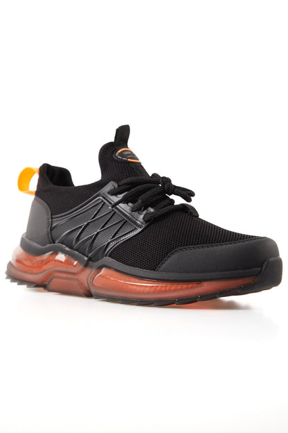 Black - Orange High Sole Laced Men's Sports Shoes - 89108