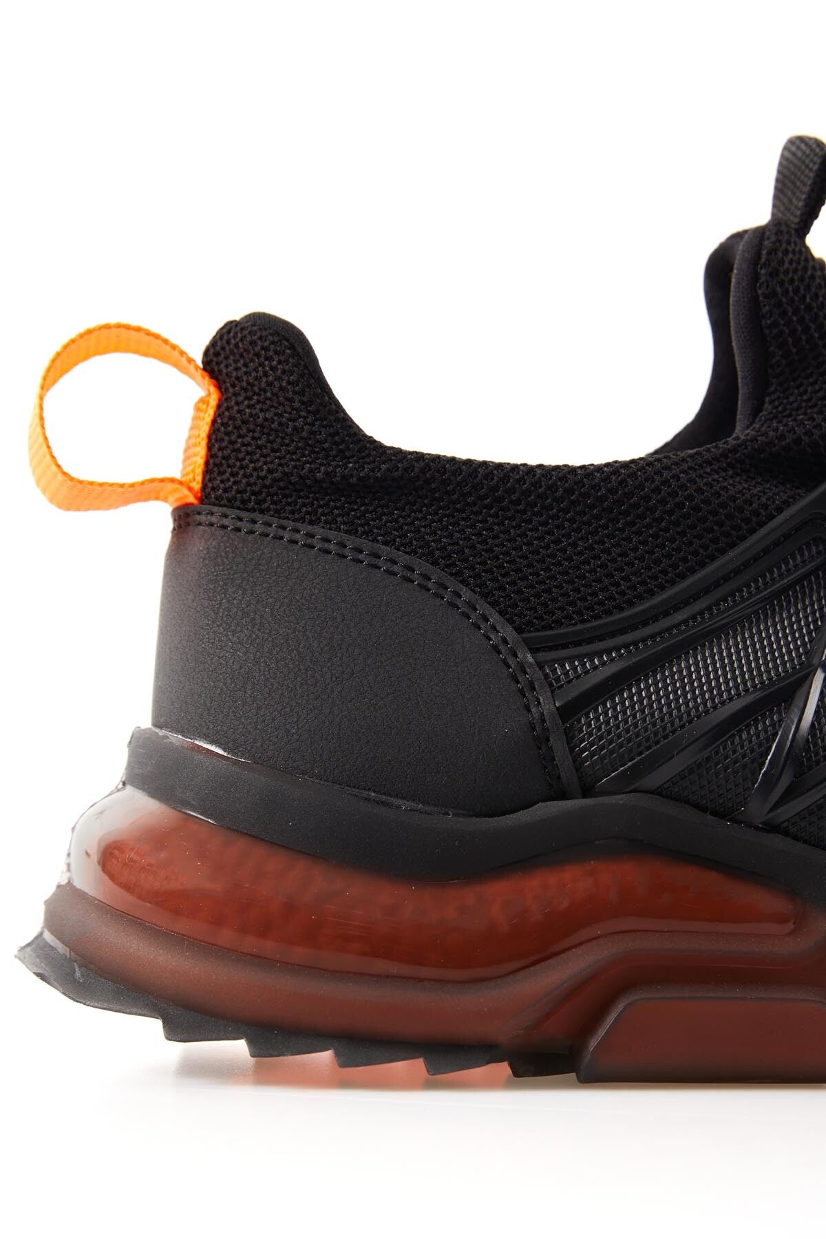 Black - Orange High Sole Laced Men's Sports Shoes - 89108