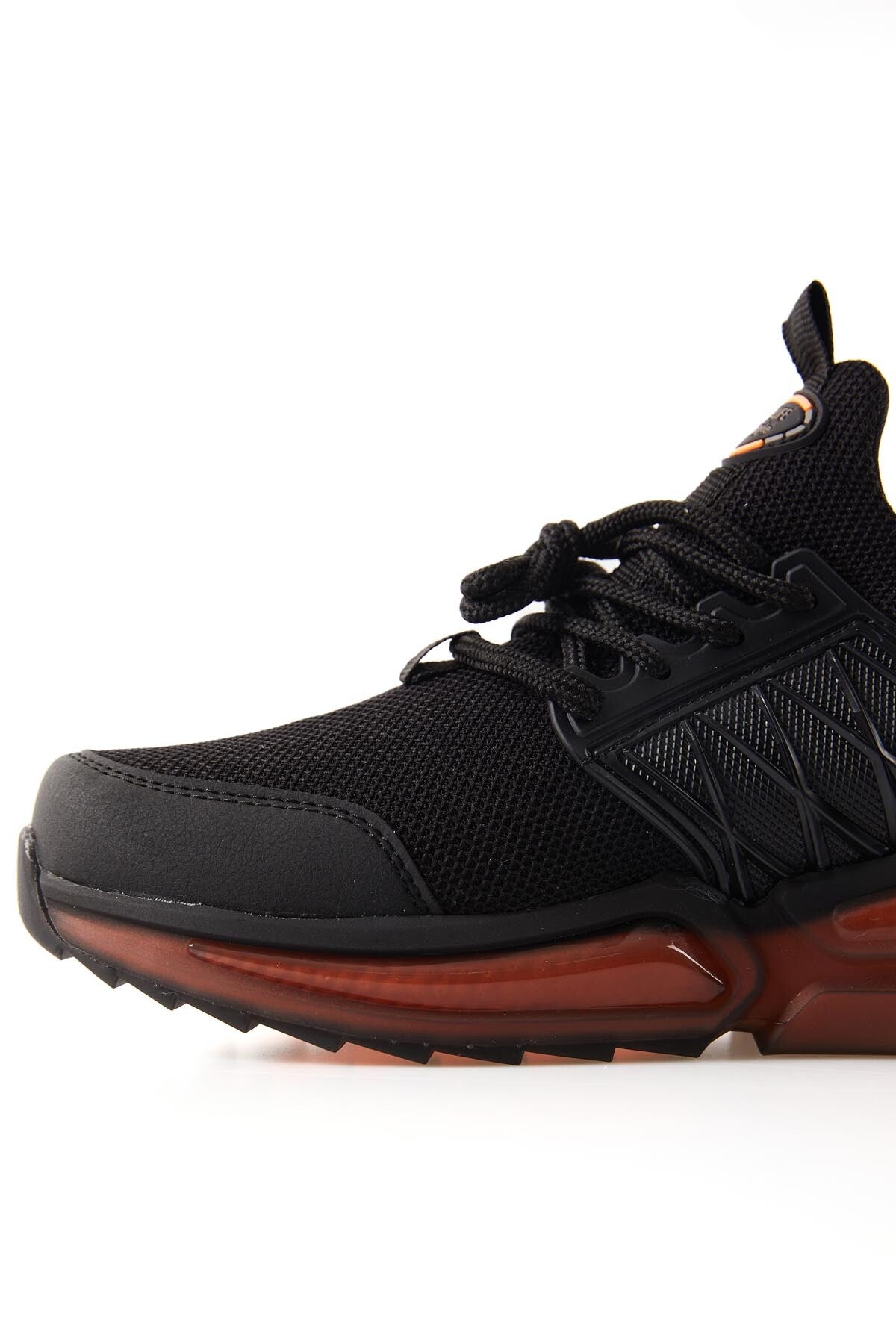 Black - Orange High Sole Laced Men's Sports Shoes - 89108
