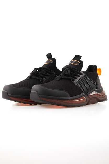 Black - Orange High Sole Laced Men's Sports Shoes - 89108