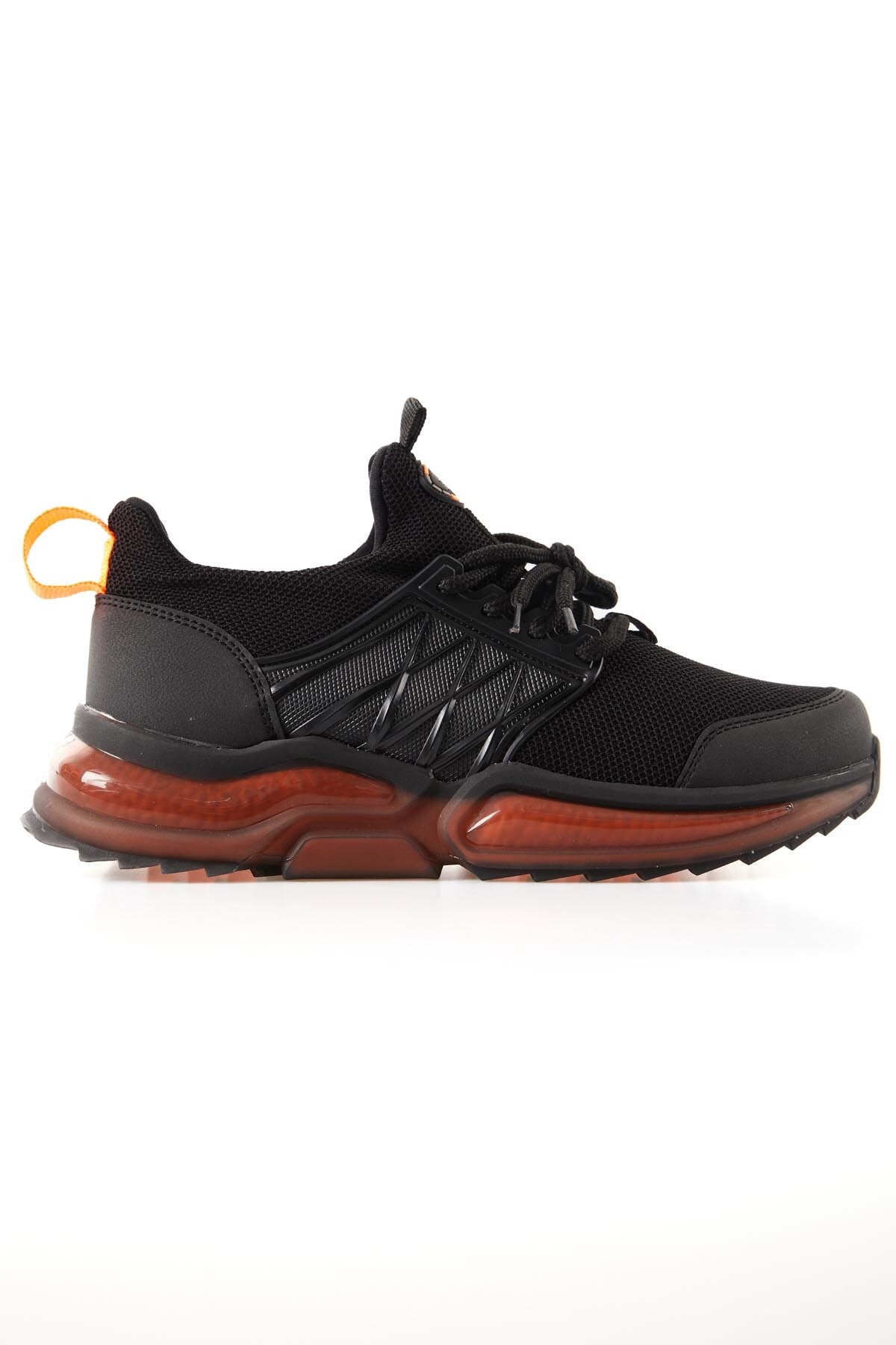 Black - Orange High Sole Laced Men's Sports Shoes - 89108