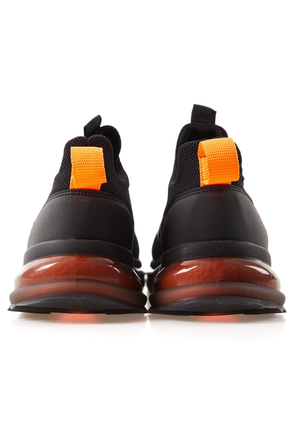 Black - Orange High Sole Laced Men's Sports Shoes - 89108