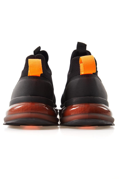 Black - Orange High Sole Laced Men's Sports Shoes - 89108