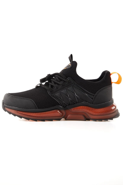 Black - Orange High Sole Laced Men's Sports Shoes - 89108