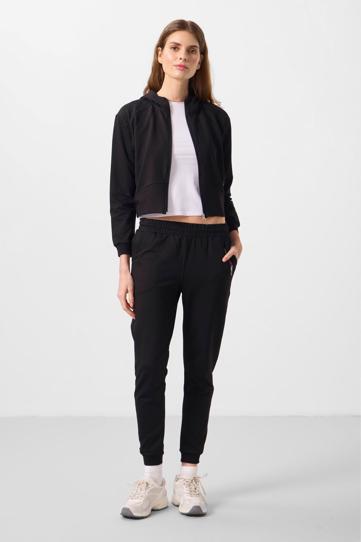 Black Hooded Zippered Oversize Women's Tracksuit Set - 95328