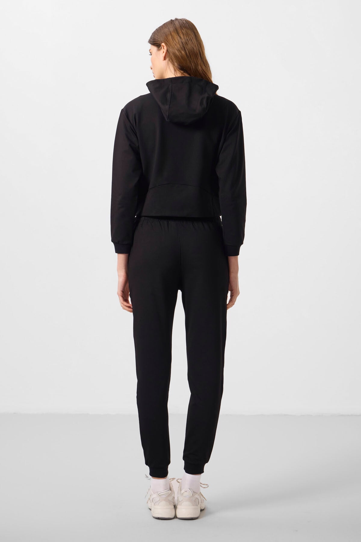 Black Hooded Zippered Oversize Women's Tracksuit Set - 95328