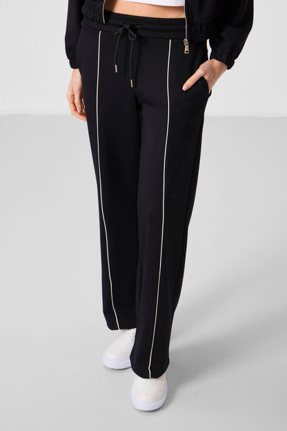 Black Soft Textured High Collar Oversize Elastane Women's Tracksuit Set - 95349