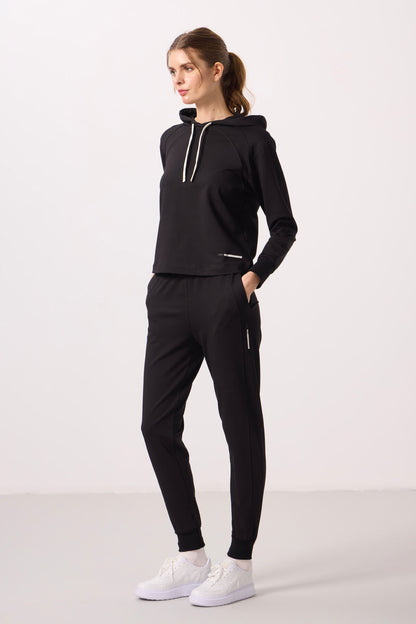 Black Hooded Oversize Women's Tracksuit Set - 95336