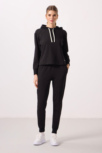 Black Hooded Oversize Women's Tracksuit Set - 95336