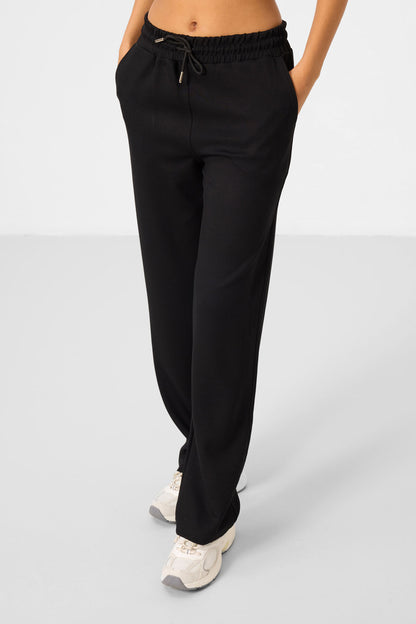 Black Soft Textured Hooded Oversize Women's Tracksuit Tunic Set - 95348