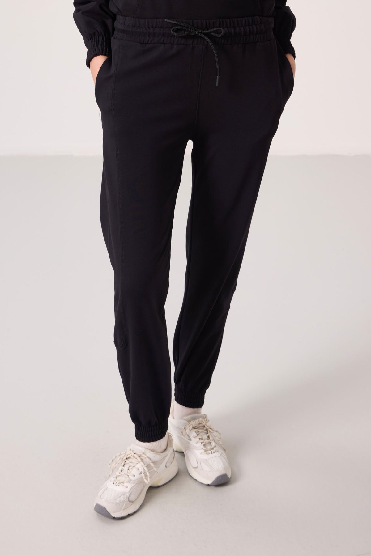 Black O Collar Basic Oversize Women's Tracksuit Tunic Set - 95347