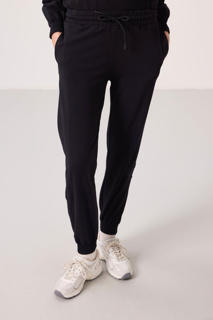 Black O Collar Basic Oversize Women's Tracksuit Tunic Set - 95347