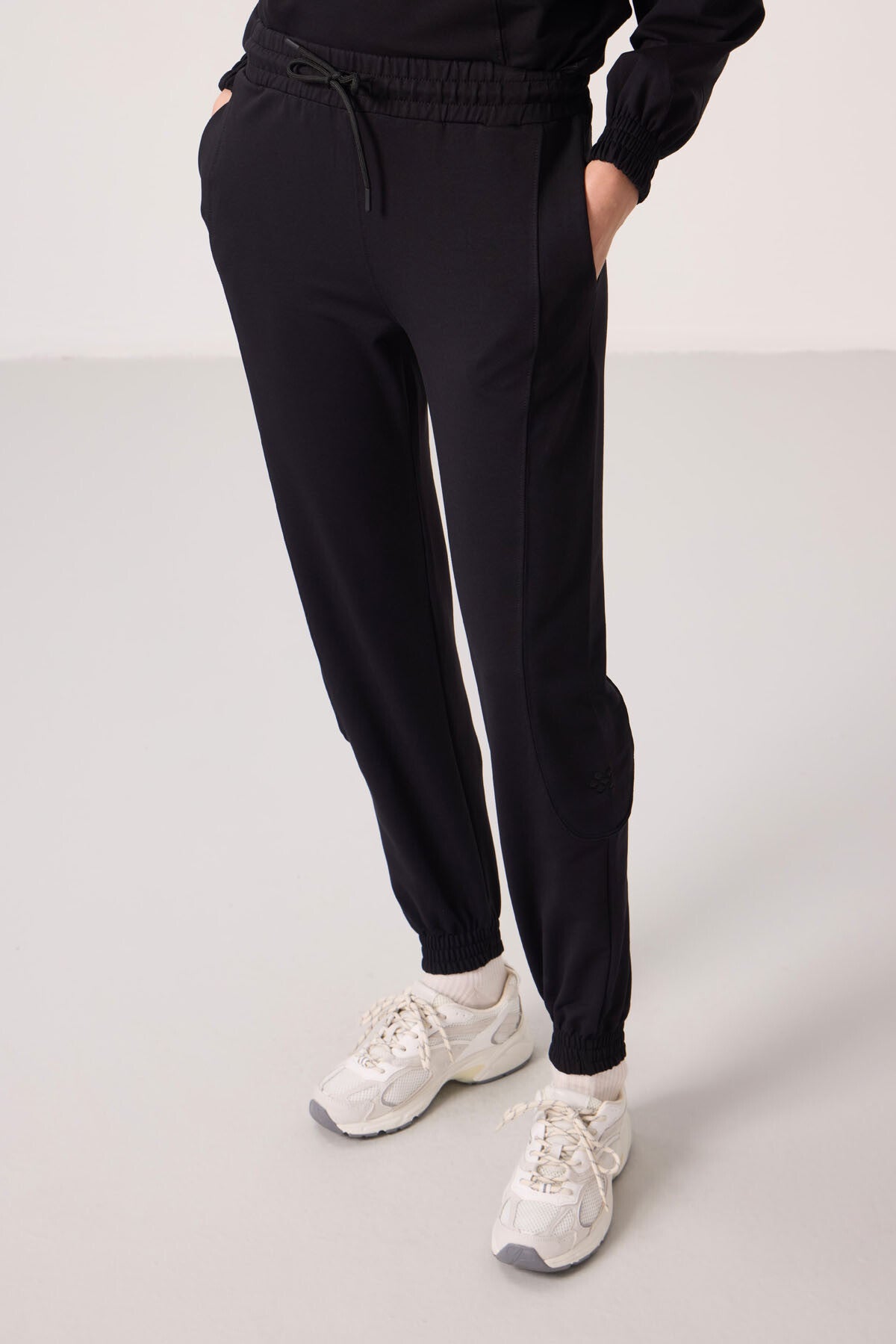 Black O Collar Basic Oversize Women's Tracksuit Tunic Set - 95347