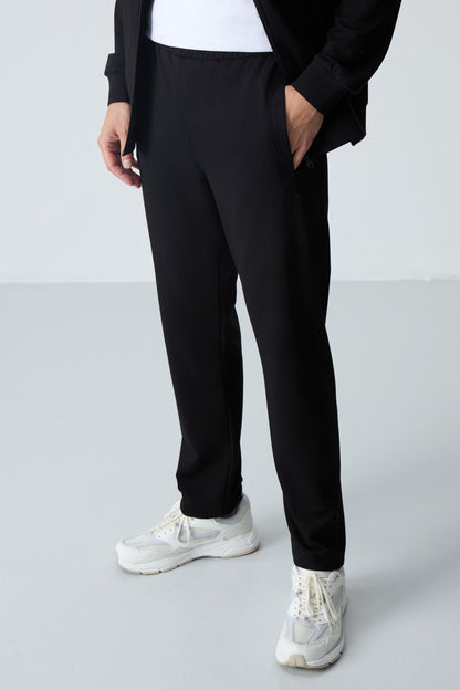 Black Cotton Thick Soft Textured Comfort Fit Basic Men's Tracksuit Set - 85260