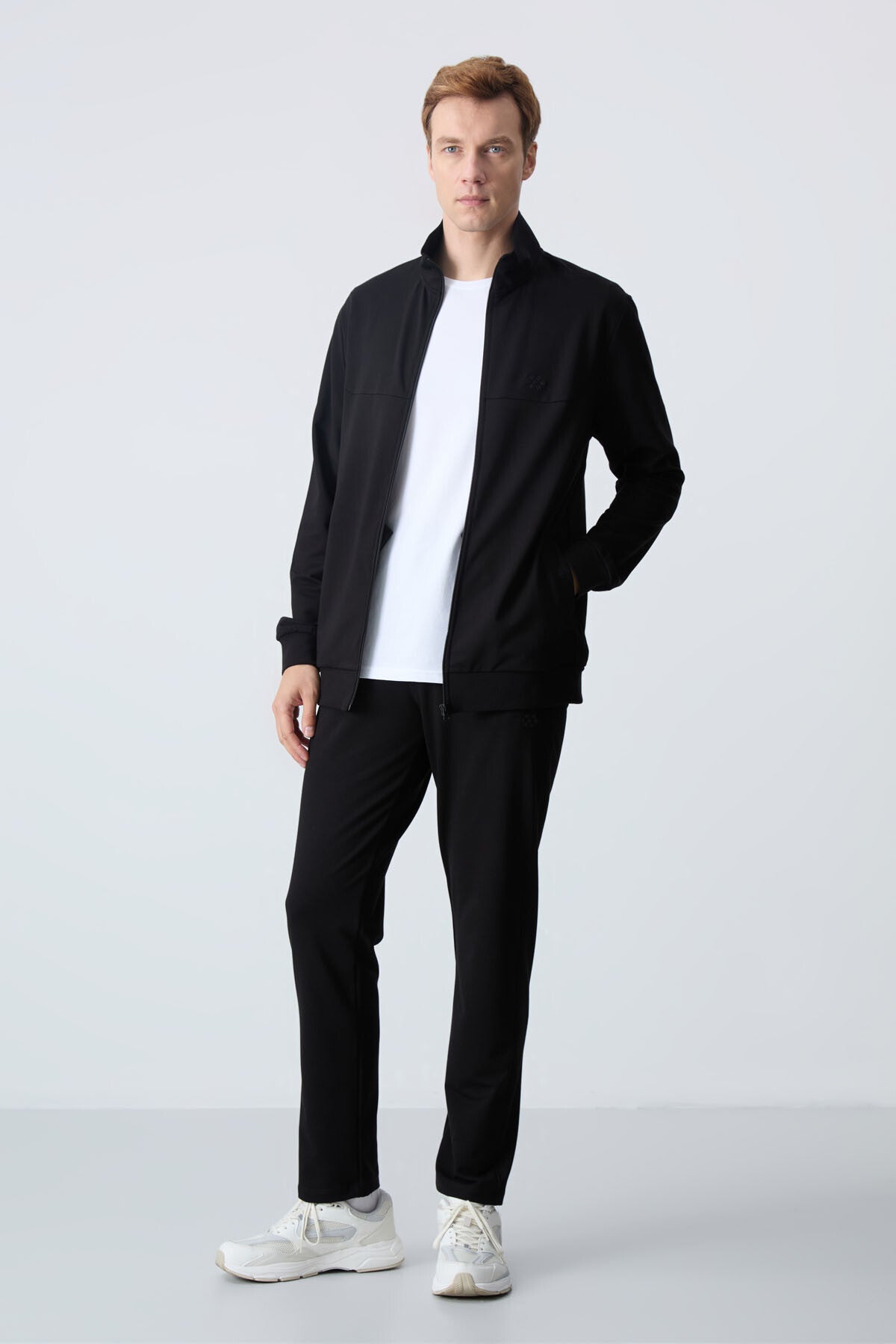 Black Cotton Thick Soft Textured Comfort Fit Basic Men's Tracksuit Set - 85260