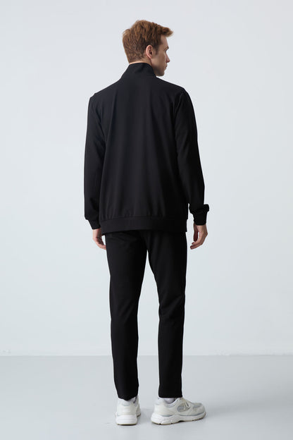 Black Cotton Thick Soft Textured Comfort Fit Basic Men's Tracksuit Set - 85260