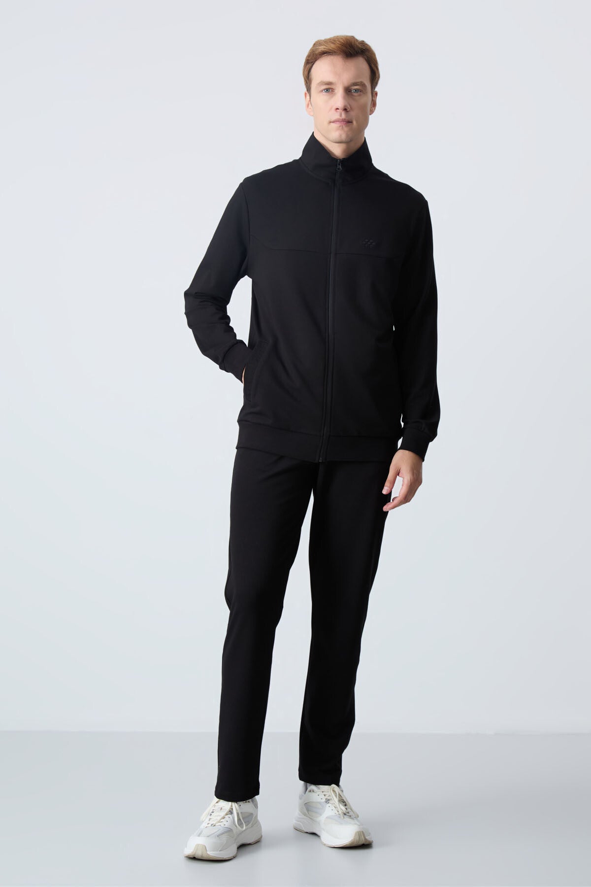 Black Cotton Thick Soft Textured Comfort Fit Basic Men's Tracksuit Set - 85260