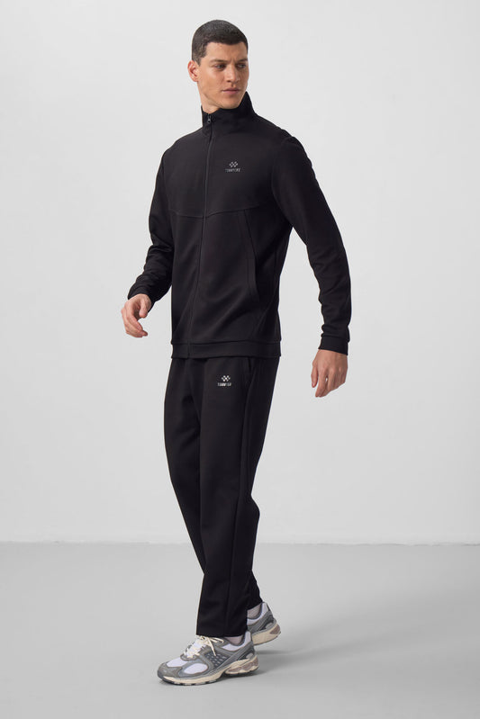 Black Textured Surface Comfortable Fit Men's Tracksuit Set - 85273