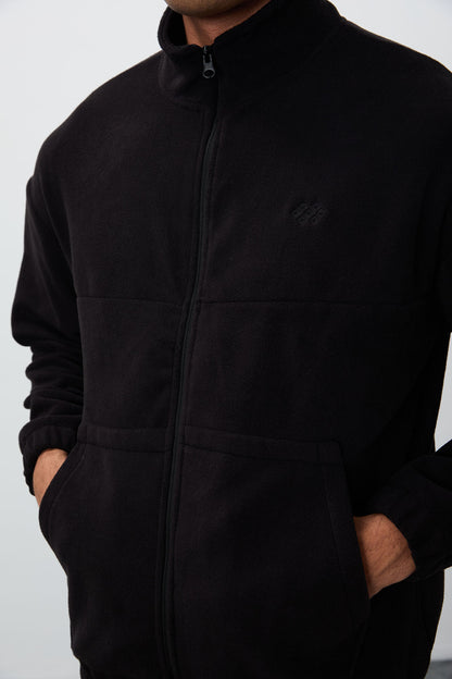 Black Thick Soft Textured Comfort Fit Embroidered Men's Tracksuit Set - 85269
