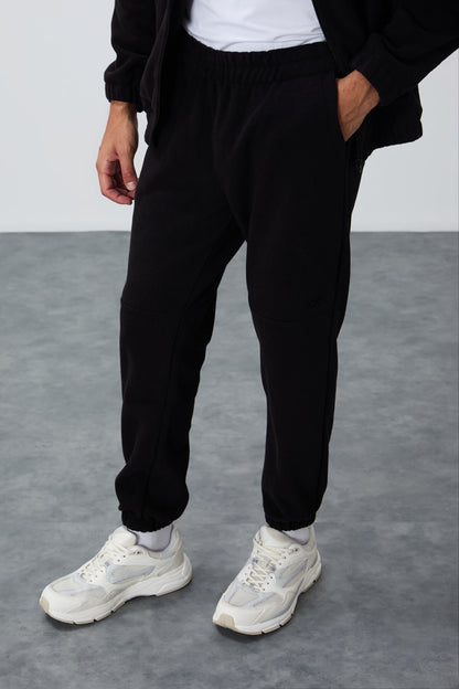 Black Thick Soft Textured Comfort Fit Embroidered Men's Tracksuit Set - 85269