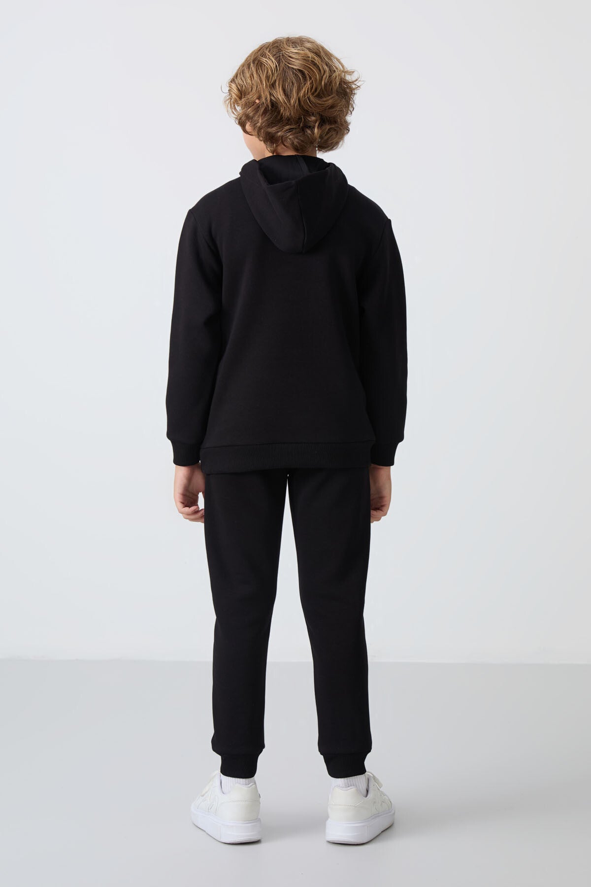 Black Cotton Thick Fleece-Lined Soft Textured Standard Fit Printed Boys' Tracksuit Set - 11246