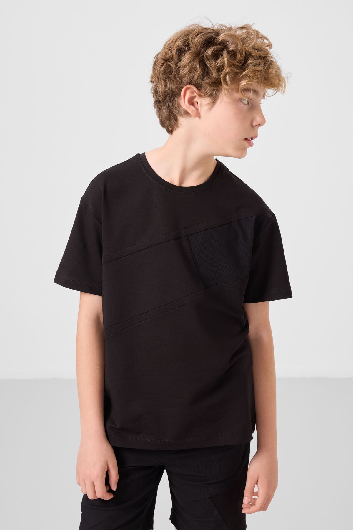 Black cotton oversized fit woven lightweight elastic Chino shorts set - 11275