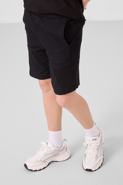 Black cotton oversized fit woven lightweight elastic Chino shorts set - 11275